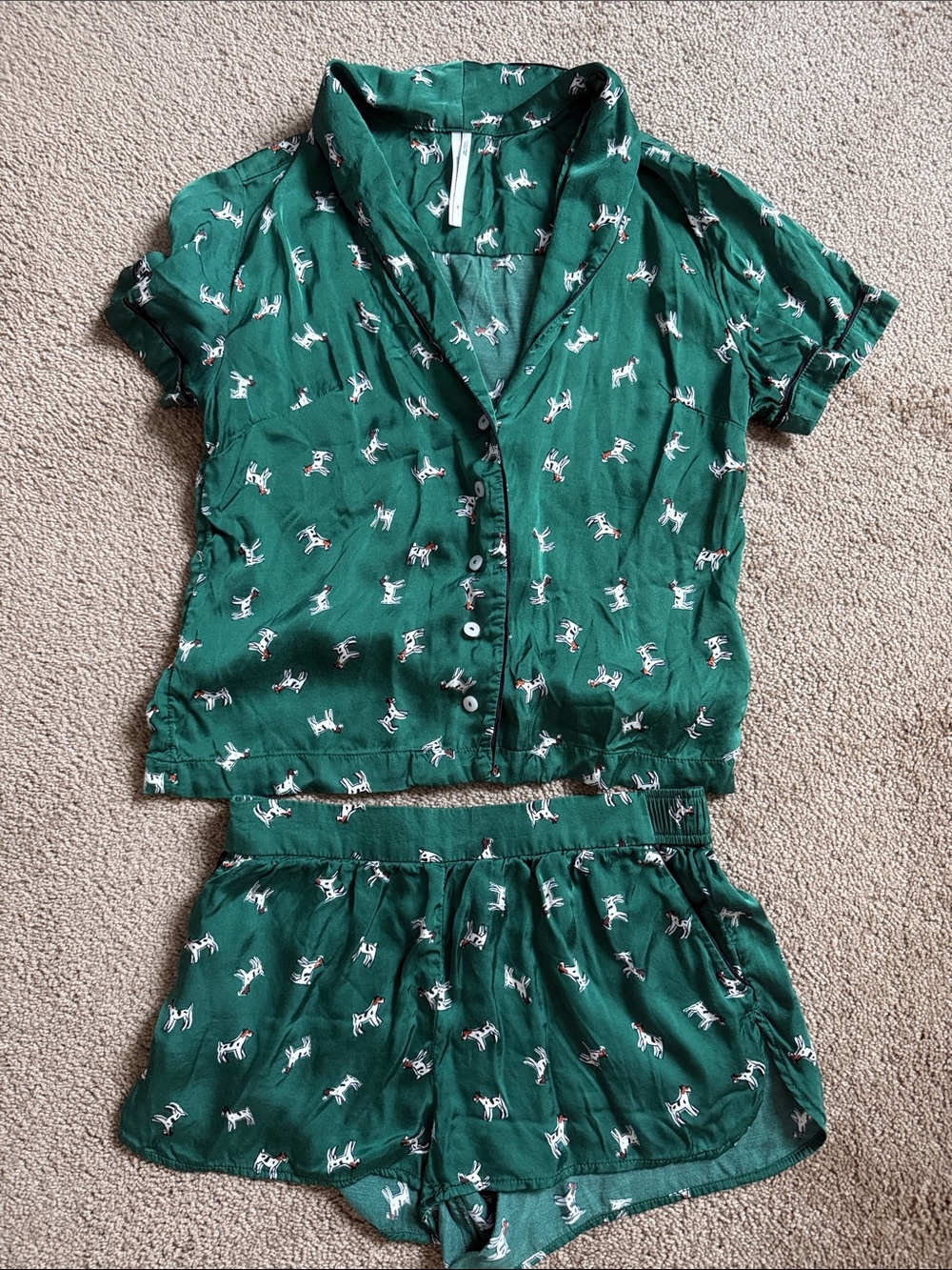 Anthropologie Green Short-Sleeve Printed Pajama Set